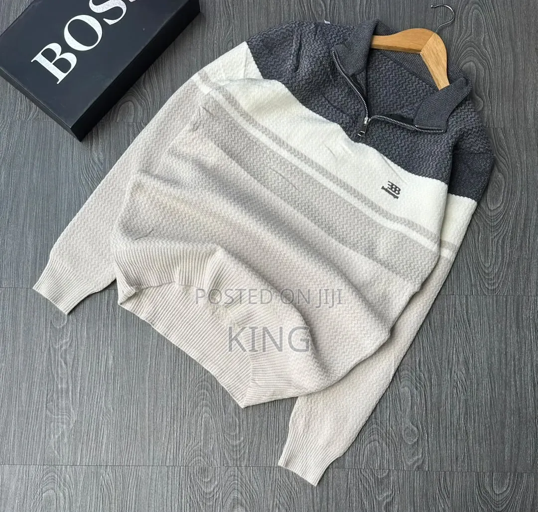 Men's Striped Half-Zip/Quarter-Zip Wooly Sweater