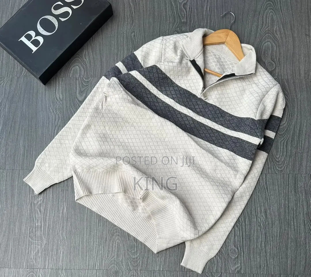 Men's Striped Half-Zip/Quarter-Zip Wooly Sweater