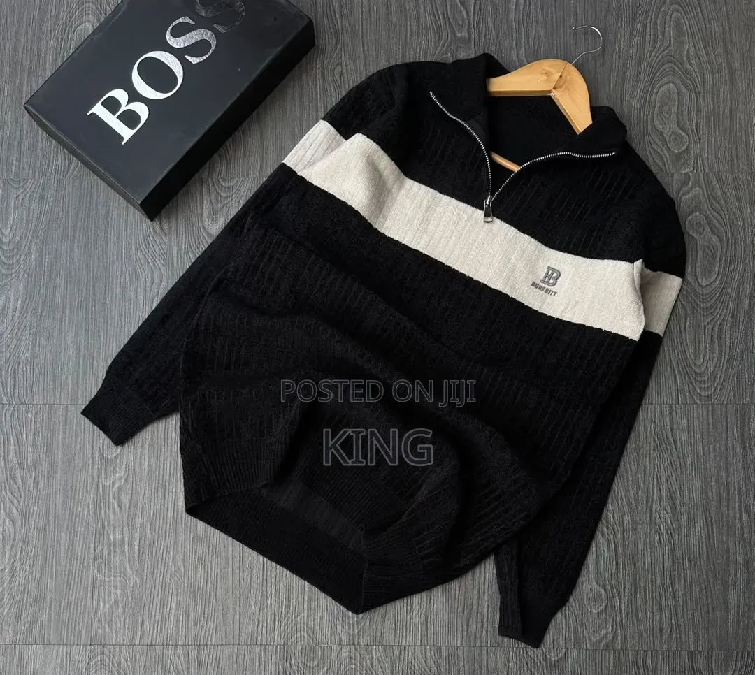 Men's Striped Half-Zip/Quarter-Zip Wooly Sweater