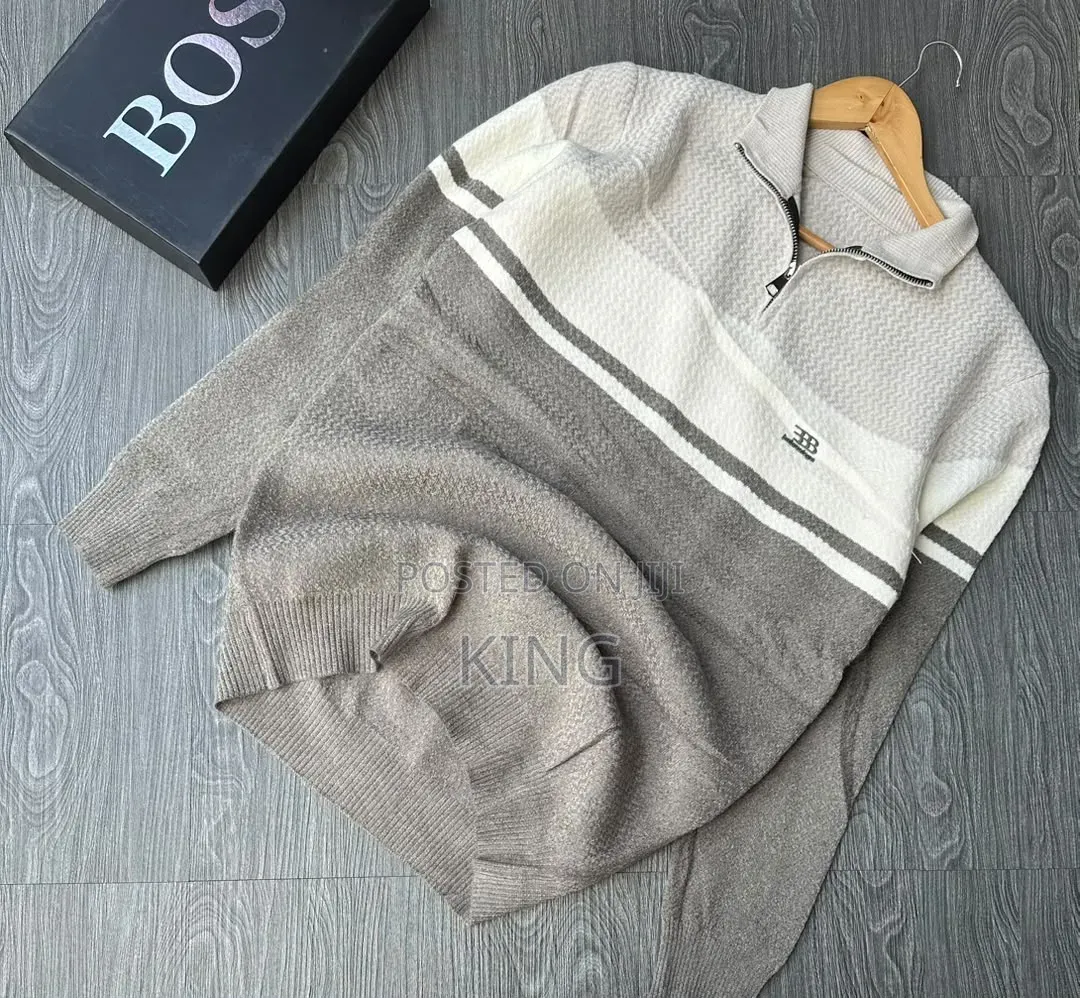 Men's Striped Half-Zip/Quarter-Zip Wooly Sweater