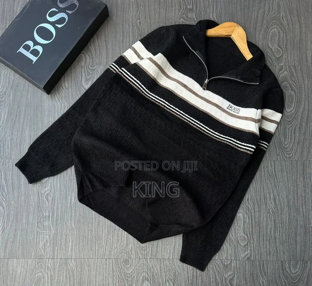 Men's Striped Half-Zip/Quarter-Zip Wooly Sweater