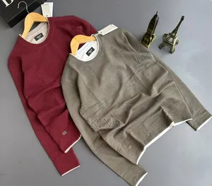 Textured Waffle-Knit Crewneck Long-Sleeve Men's T-Shirt