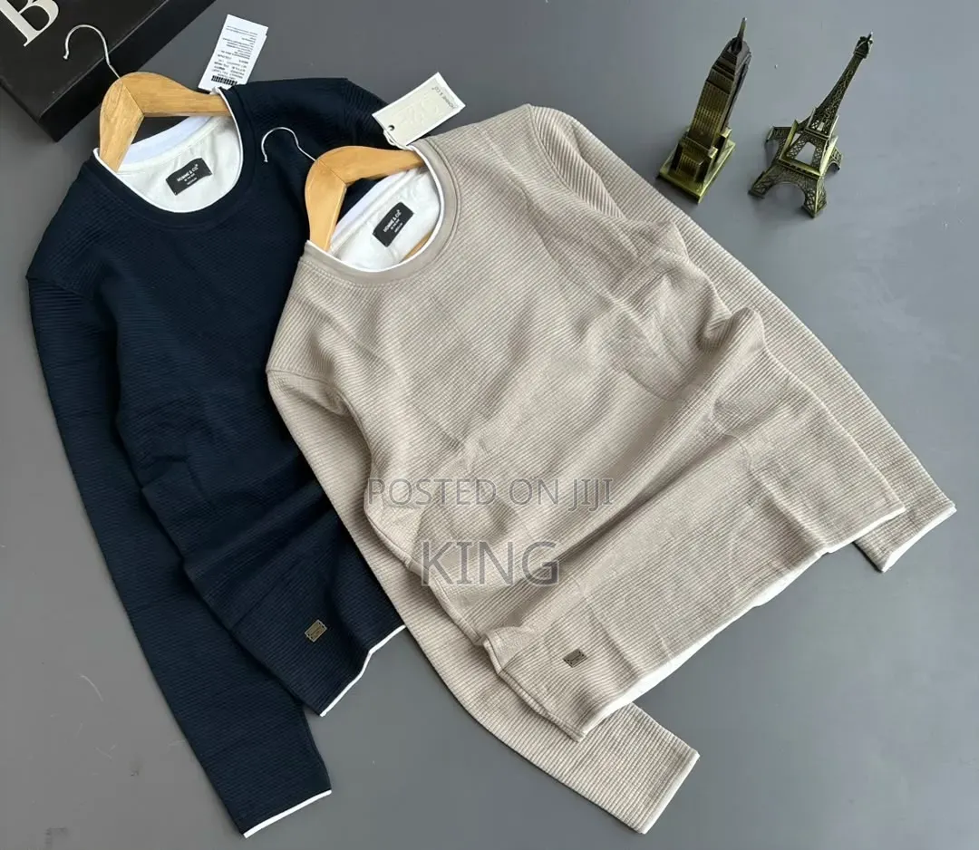 Textured Waffle-Knit Crewneck Long-Sleeve Men's T-Shirt