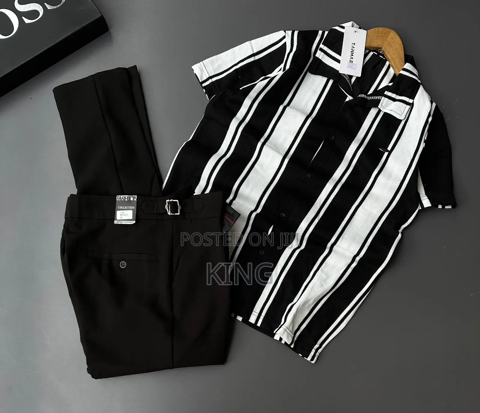 Smart-Casual Men's Two-Piece Outfit Combos. Knit Shirt, Beltless Pants