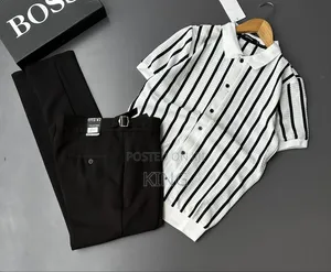 Smart-Casual Men's Two-Piece Outfit Combos. Knit Shirt, Beltless Pants