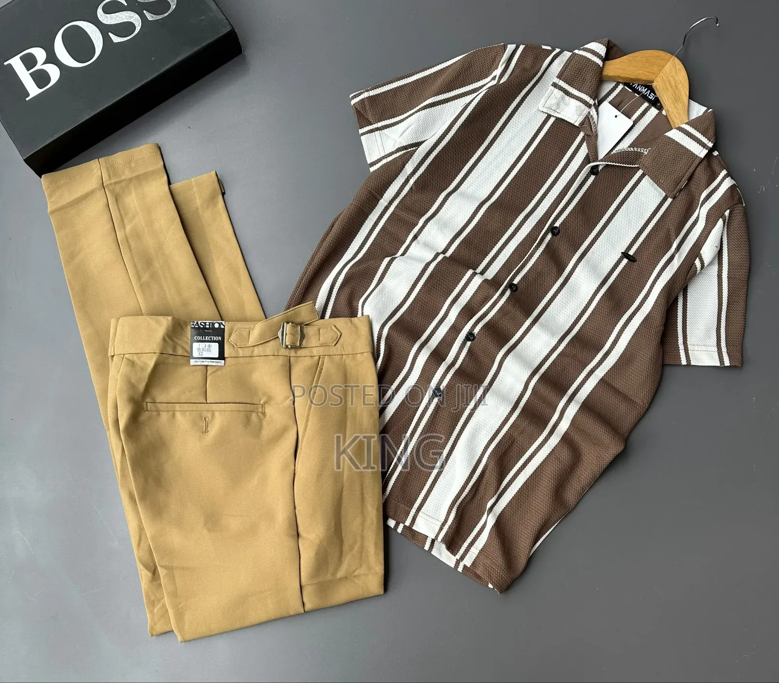 Smart-Casual Men's Two-Piece Outfit Combos. Knit Shirt, Beltless Pants