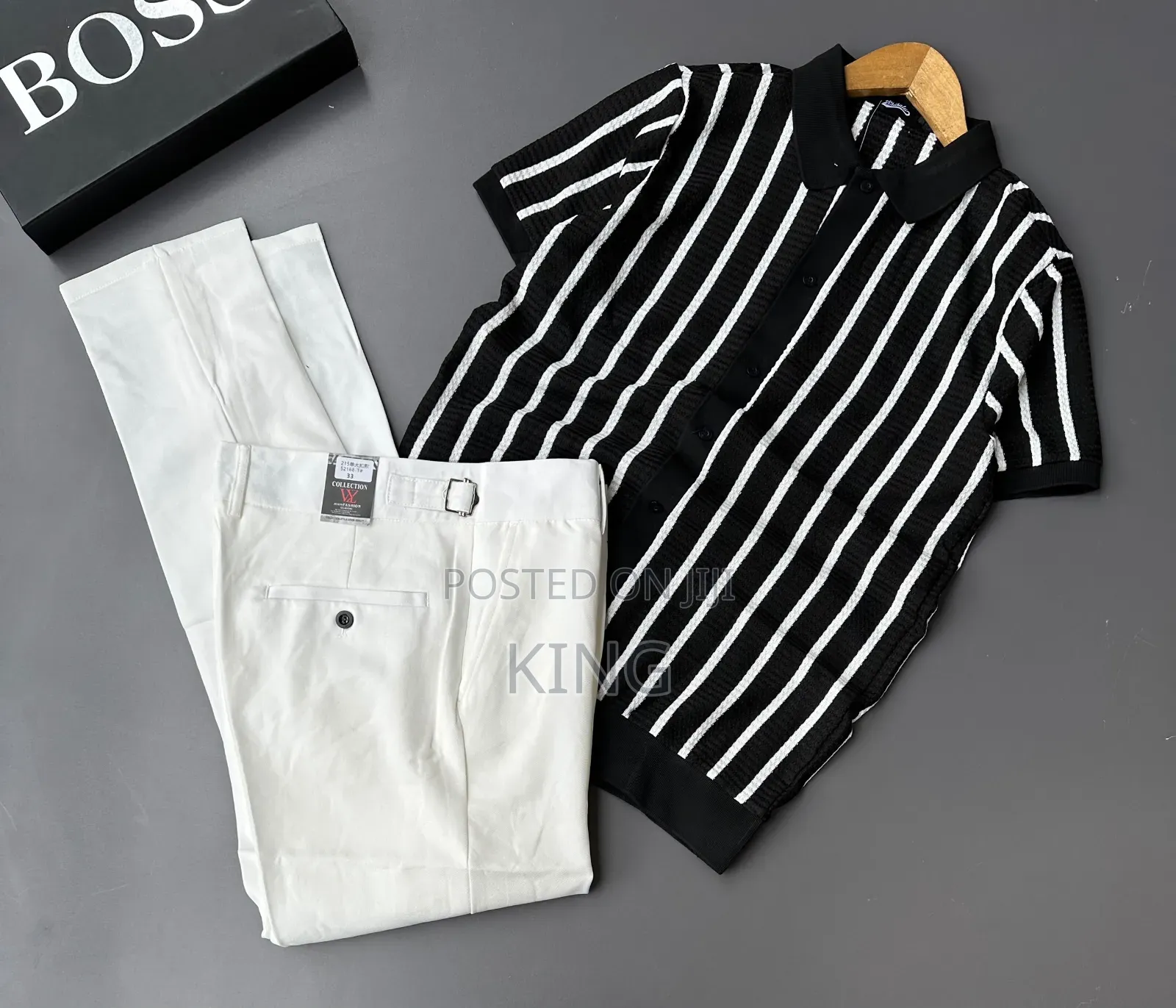 Smart-Casual Men's Two-Piece Outfit Combos. Knit Shirt, Beltless Pants