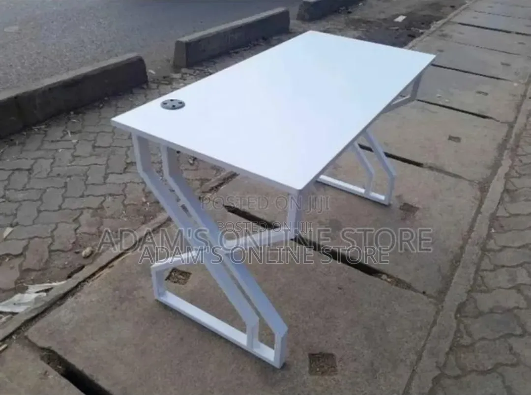 White Office Table Desk in Metal Stand