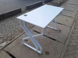 White Office Table Desk in Metal Stand