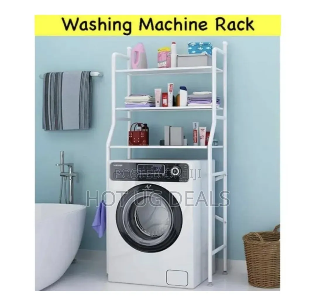 3-Layer Shower, Toilet, Bathroom & Washing Machine Storage Rack- White