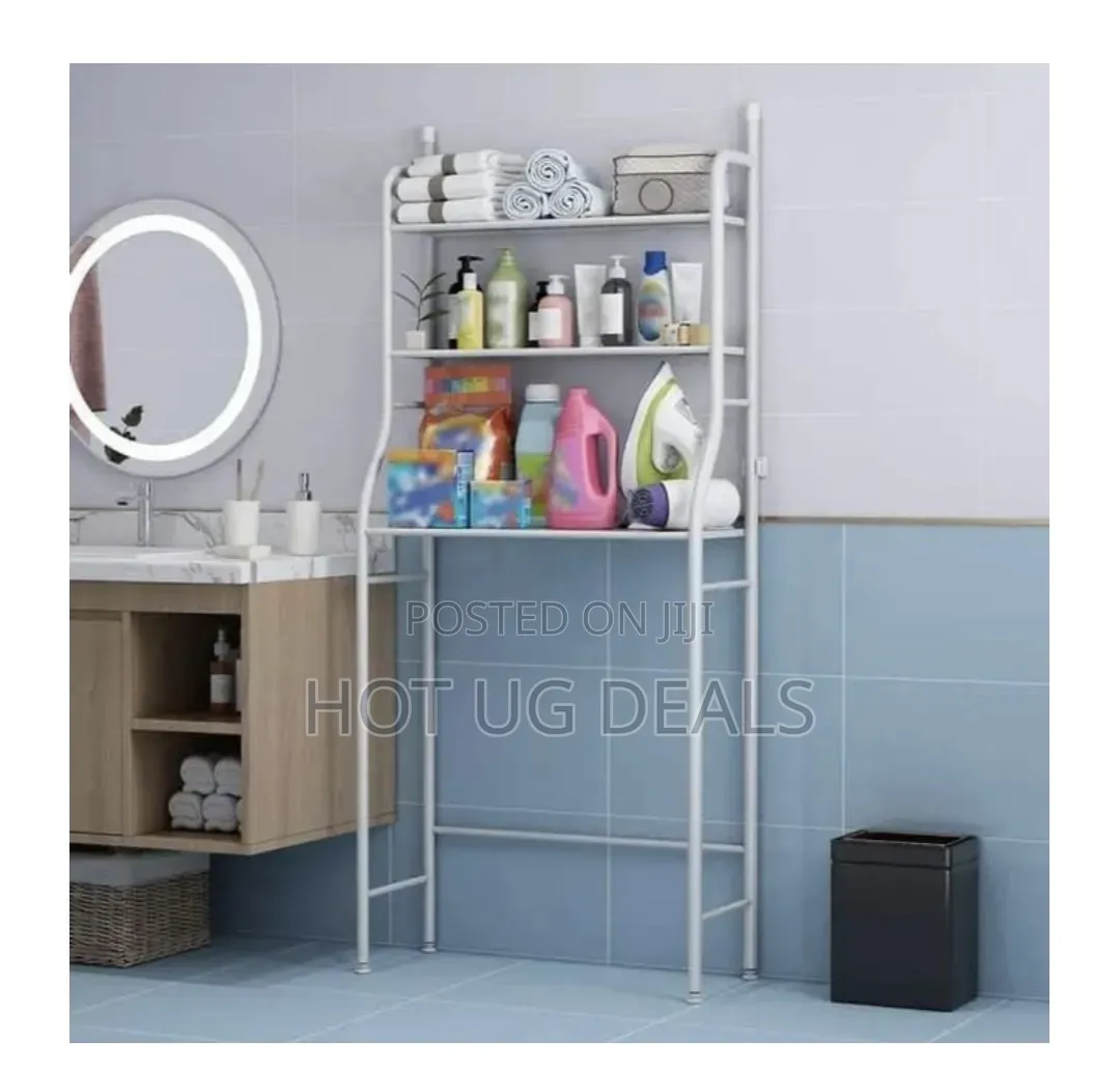 3-Layer Shower, Toilet, Bathroom & Washing Machine Storage Rack- White