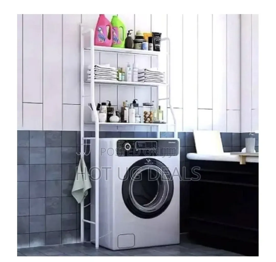 3-Layer Shower, Toilet, Bathroom & Washing Machine Storage Rack- White
