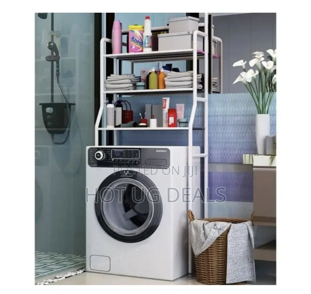 3-Layer Shower, Toilet, Bathroom & Washing Machine Storage Rack- White