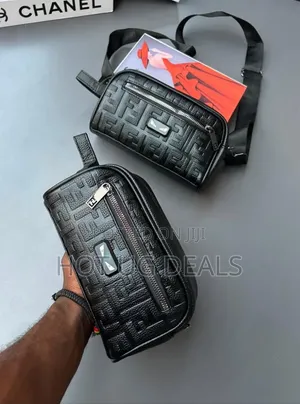 Men’s Black Leather Clutch & Travel Toiletry Pouch