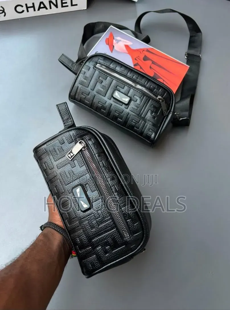 Men’s Black Leather Clutch & Travel Toiletry Pouch