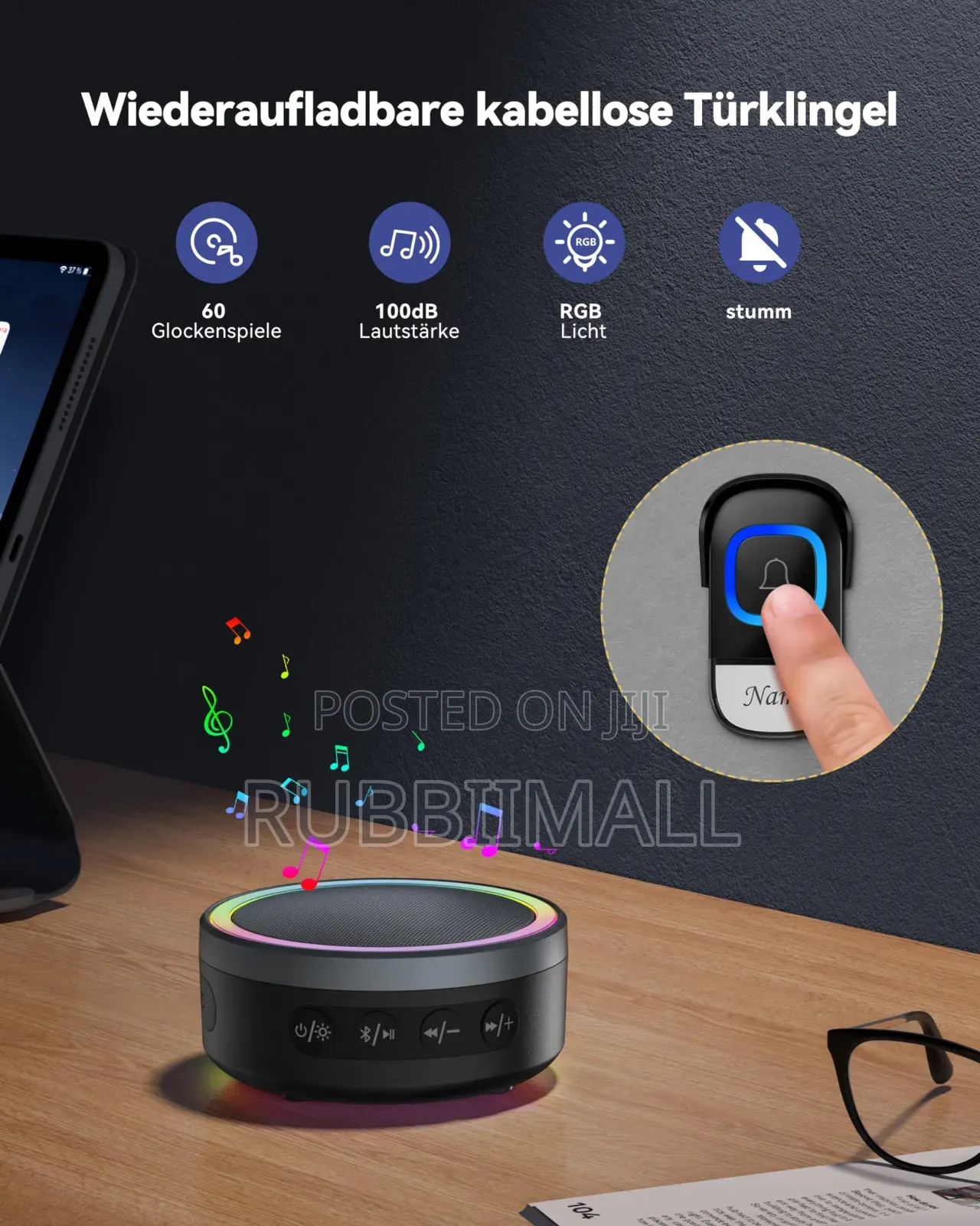 Wireless Doorbell and Portable Bluetooth Speaker 2 in 1