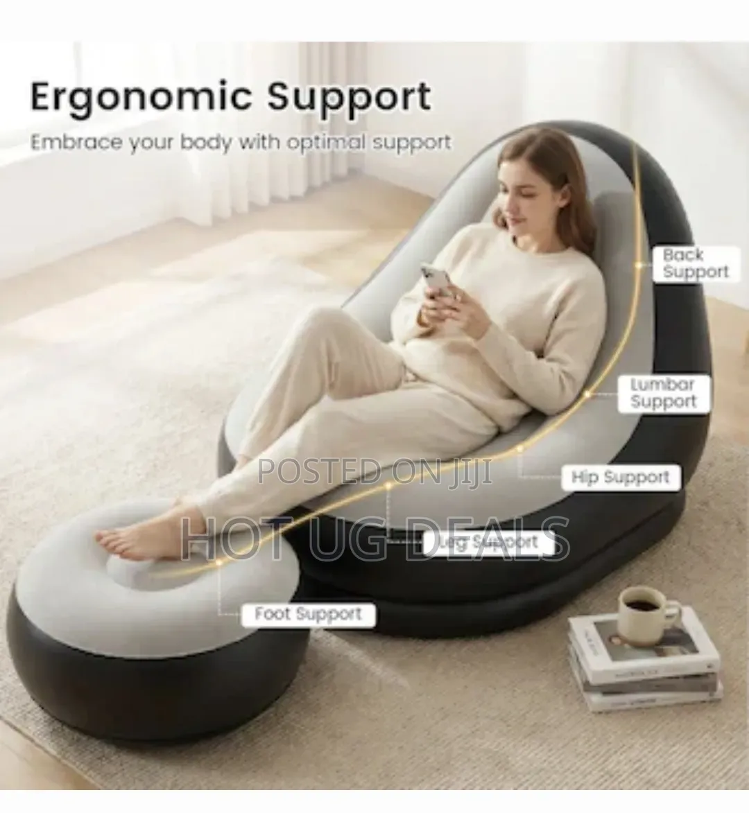 Deluxe Inflatable Lounge Chair & Ottoman Set | Portable Air Sofa