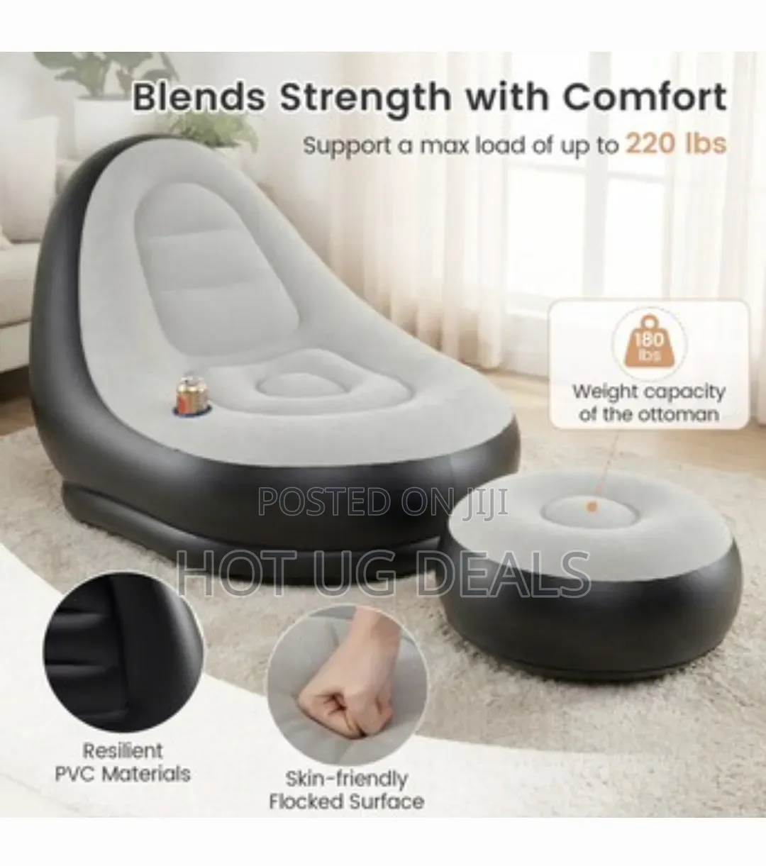 Deluxe Inflatable Lounge Chair & Ottoman Set | Portable Air Sofa