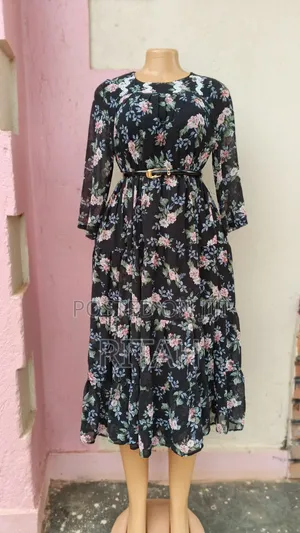 Elegant Black Floral Midi Dress for Sale