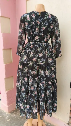 Elegant Black Floral Midi Dress for Sale