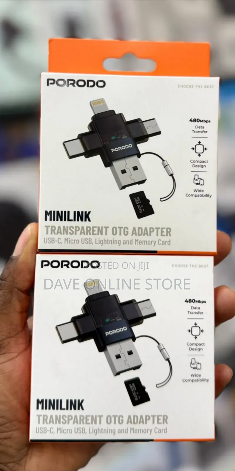 Porodo Minilink Transparent OTG Adapter (Model: PDOTG50GY)