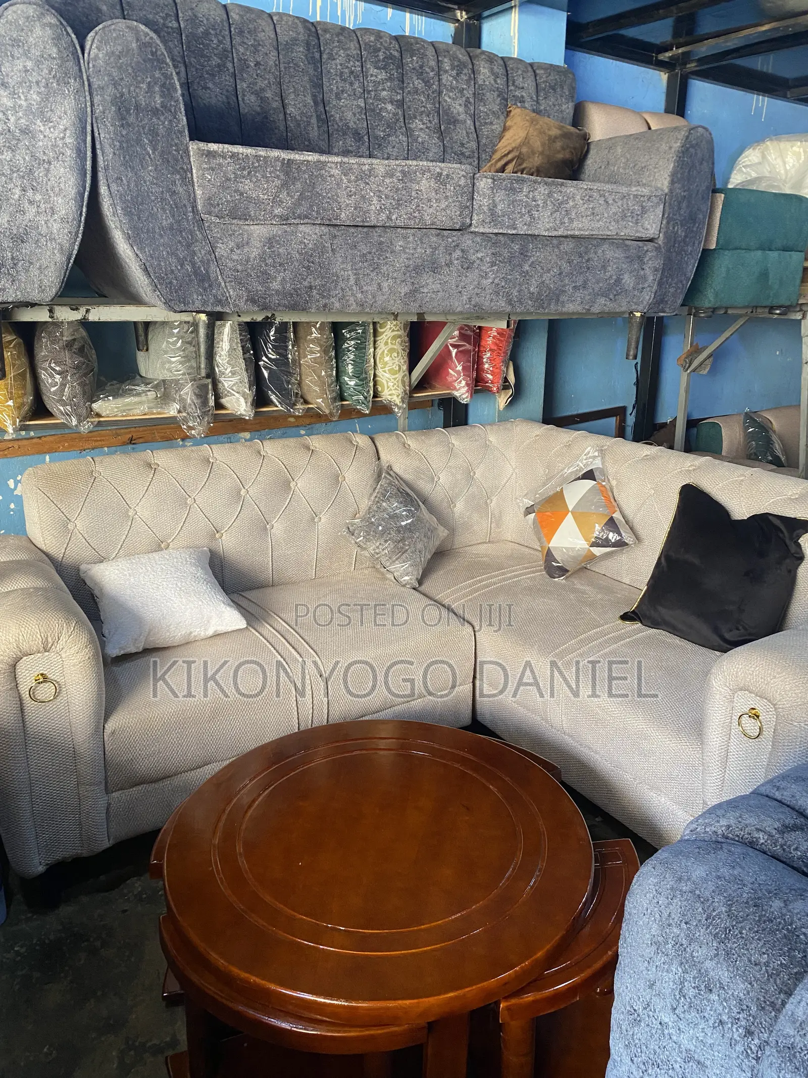 Cream Buttoned L -Shaped Sofa