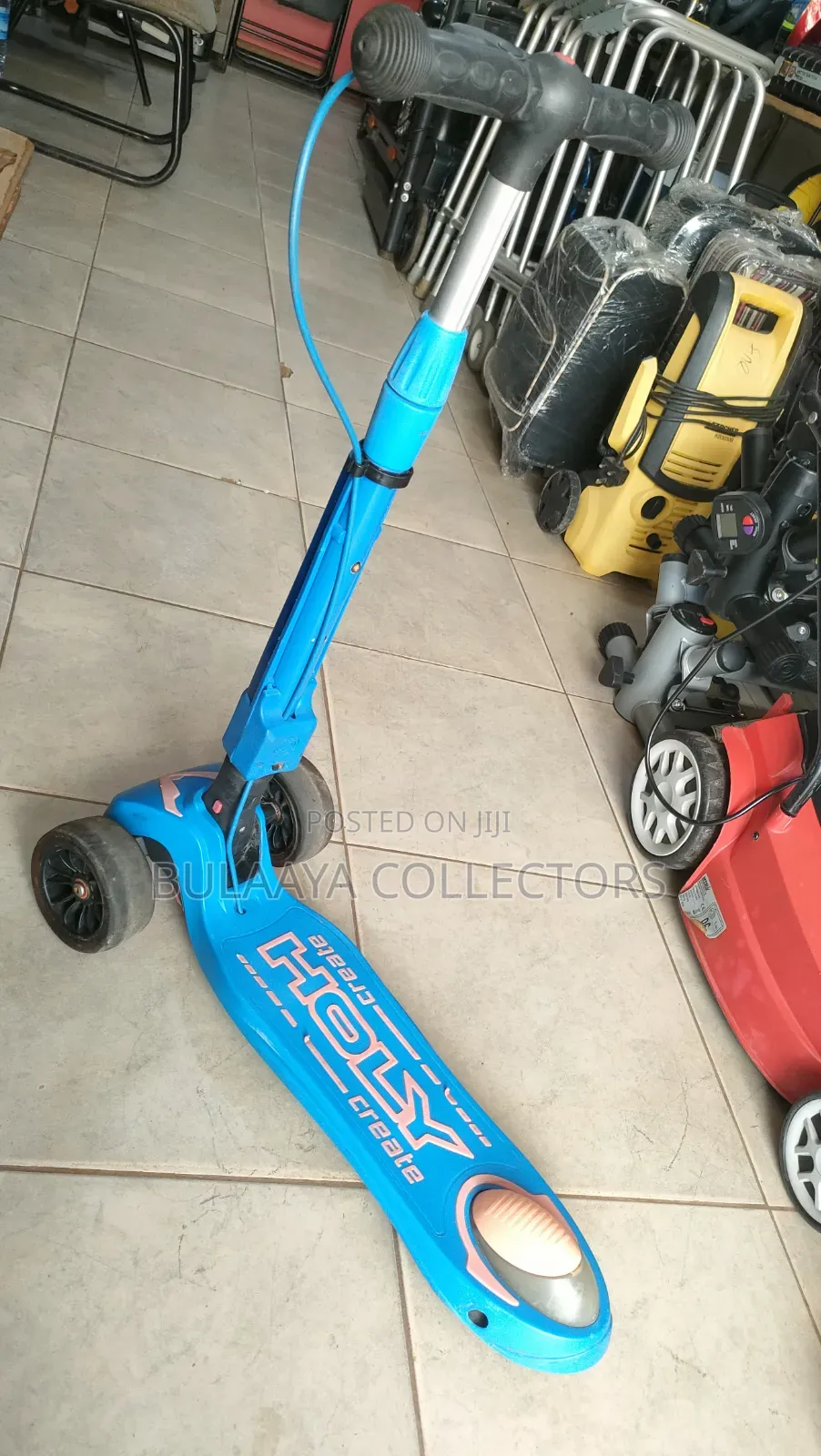 UK Used Globber Primo Foldable Sky-Blue 3-Wheel Kick Scooter.