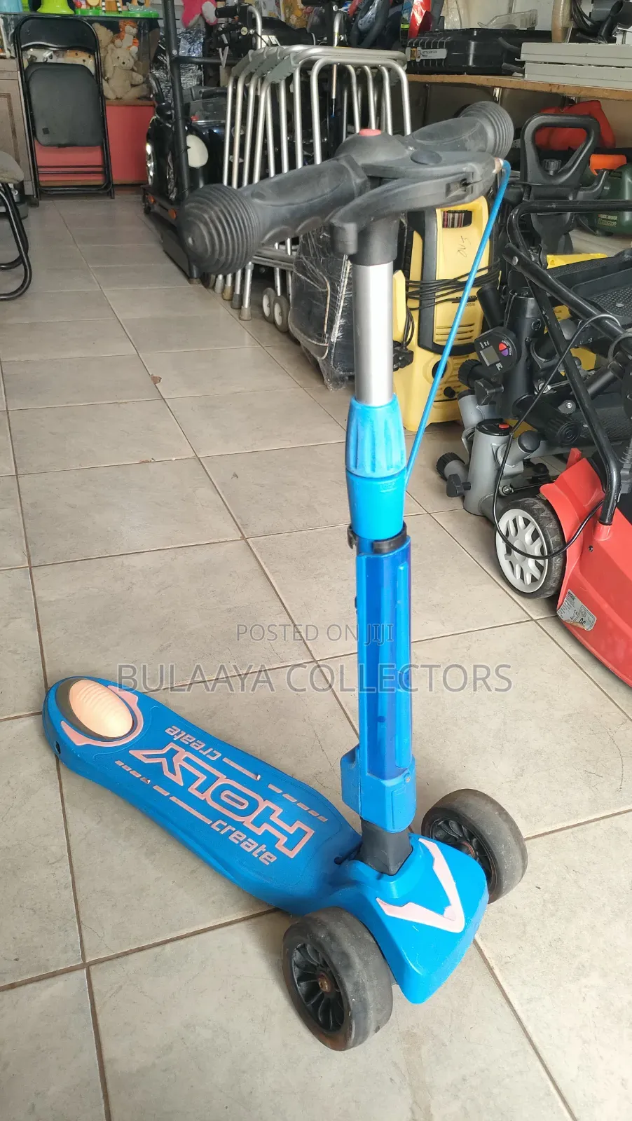 UK Used Globber Primo Foldable Sky-Blue 3-Wheel Kick Scooter.