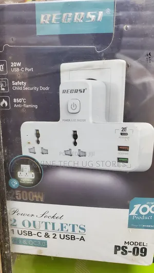 Power Socket Extension With 2 AC Power Outlets, 1 USB-C Port, 2 USB-A