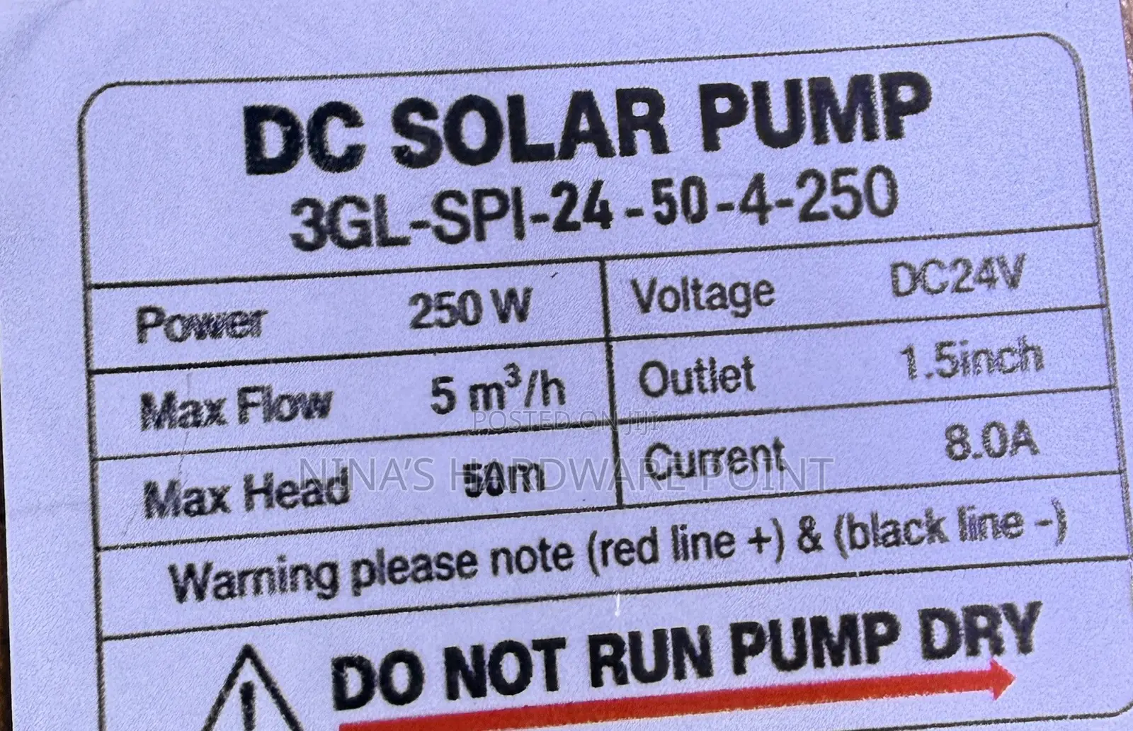 Water Pump DC/SOLAR PUMP 50mtrs