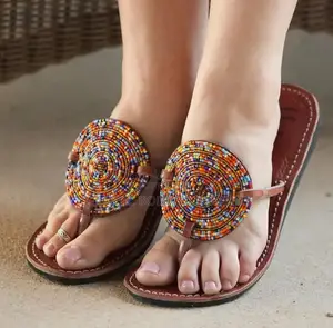 Elegant Small Beads Genuine Leather Masai Sandals