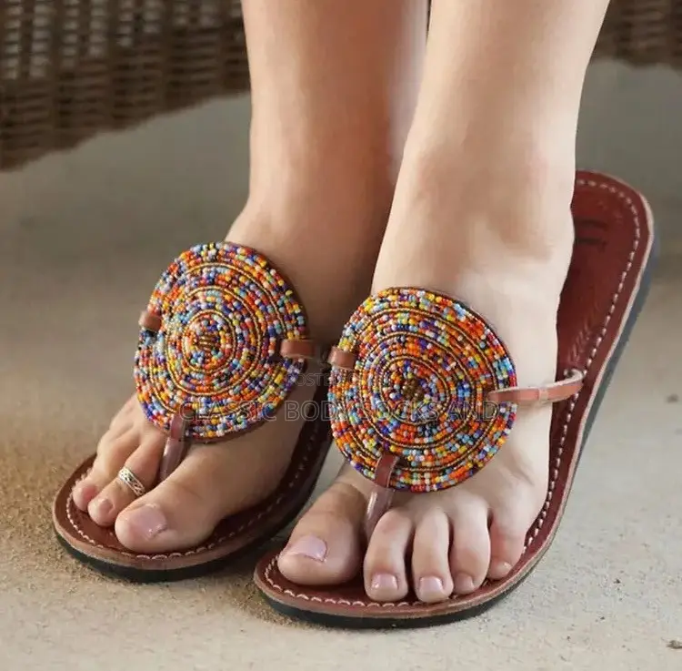 Elegant Small Beads Genuine Leather Masai Sandals