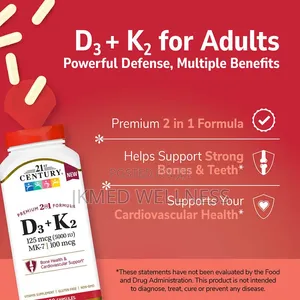 21st Century Vitamin D3 125 MCG Plus K2 (5000 IU, MK-7) 120 Capsules