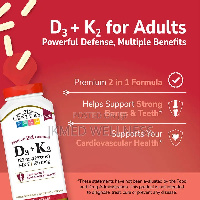 21st Century Vitamin D3 125 MCG Plus K2 (5000 IU, MK-7) 120 Capsules