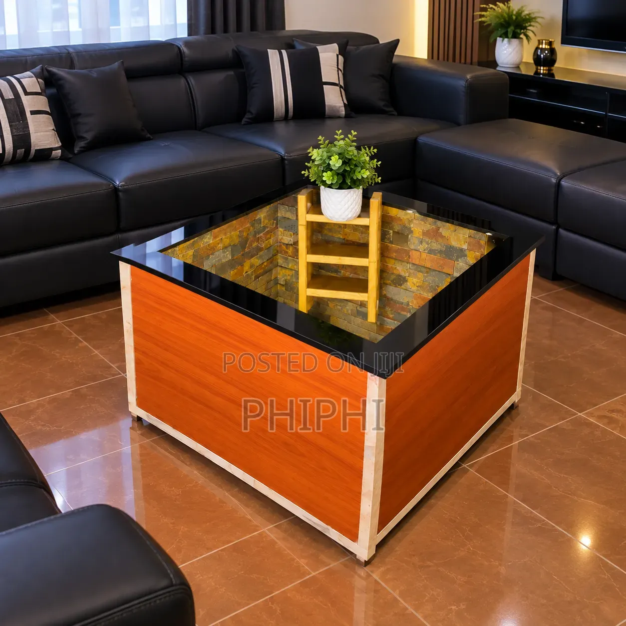 Infinity Center Table With Warm Lights Inside and a Good Decor