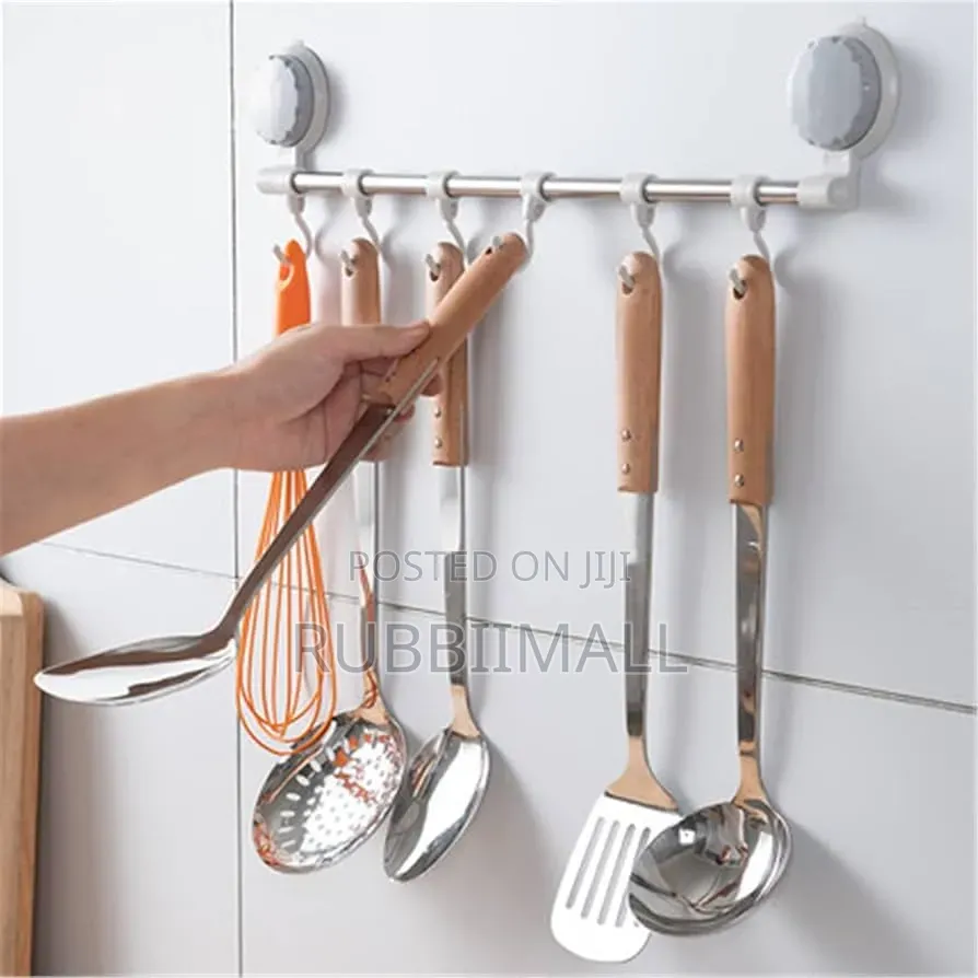 6-Hooks Kitchen Wall-Mounted Stainless Steel Utensil and Towel Hanging