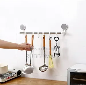 6-Hooks Kitchen Wall-Mounted Stainless Steel Utensil and Towel Hanging