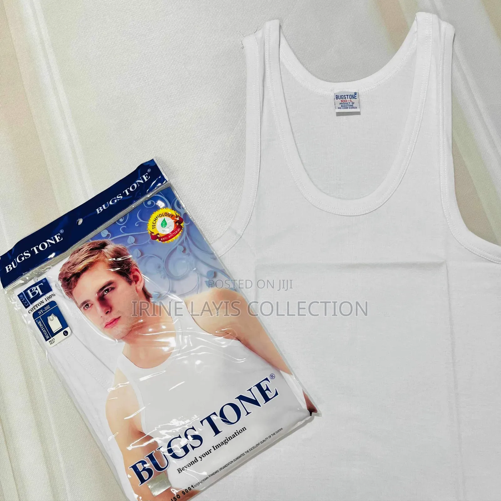 Bugs Tone Men's White Cotton Tank Top / Sleeveless Vest.