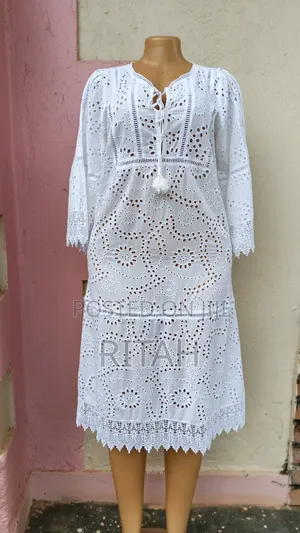 Elegant White Embroidered Lace Dress