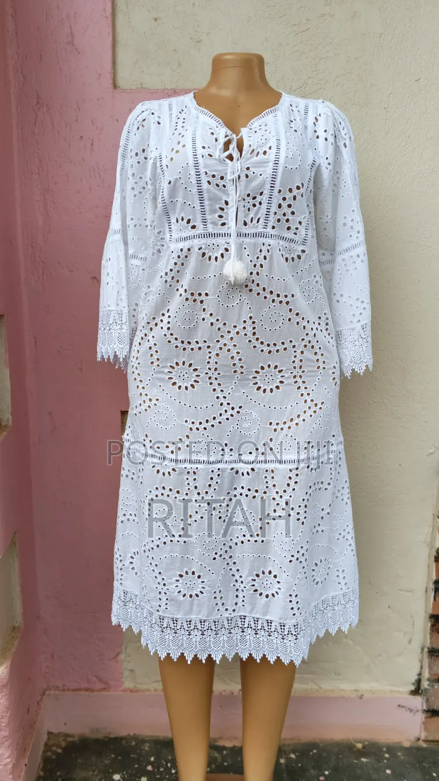 Elegant White Embroidered Lace Dress