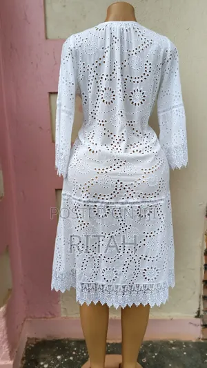 Elegant White Embroidered Lace Dress