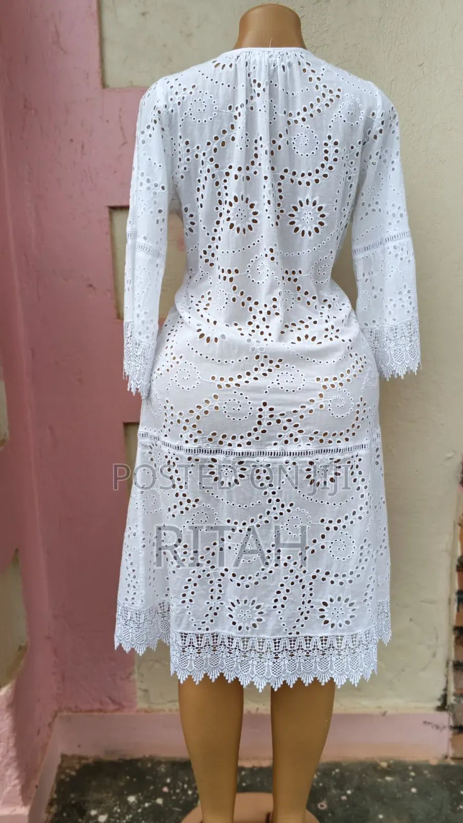 Elegant White Embroidered Lace Dress