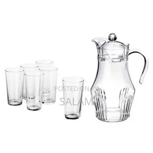 Set of 6 Drinking Glasses Plus 1 Glass Jug-Transparent