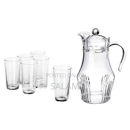 Set of 6 Drinking Glasses Plus 1 Glass Jug-Transparent