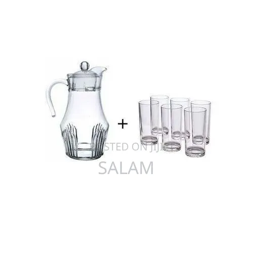 Set of 6 Drinking Glasses Plus 1 Glass Jug-Transparent