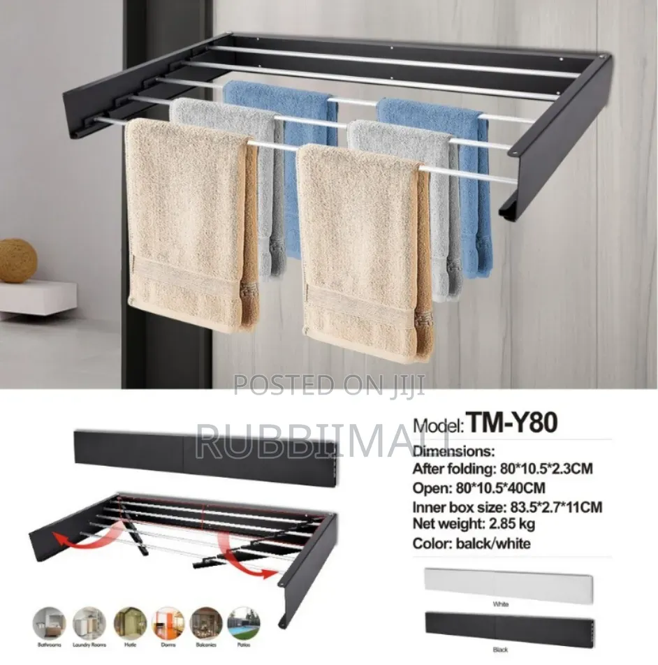 Wall-Mounted Metal Folding Towel & Clothes Drying Rack (80×10.5×40cm)