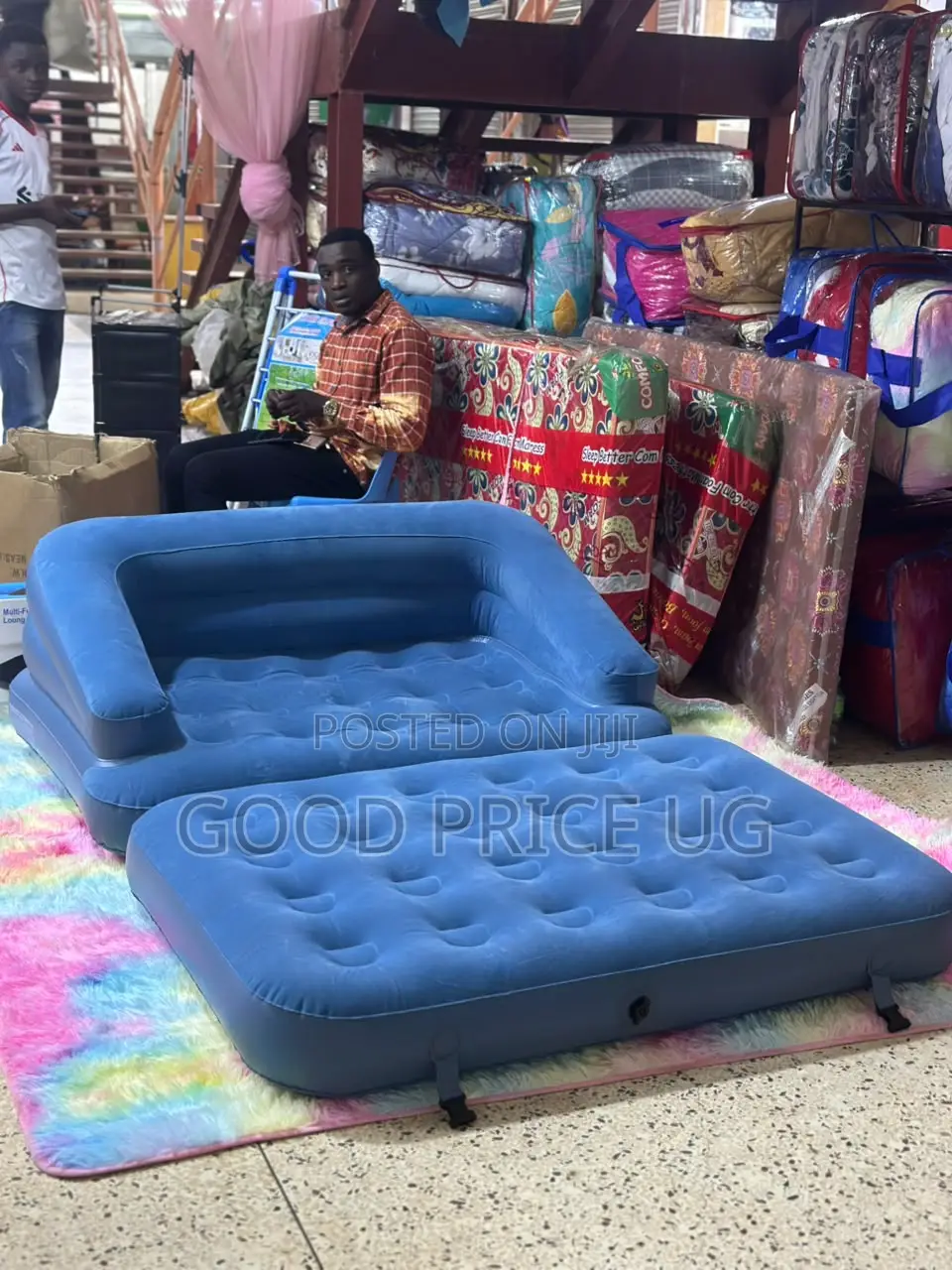 Blue 2-in-1 Inflatable Sofa and Air Mattress Set