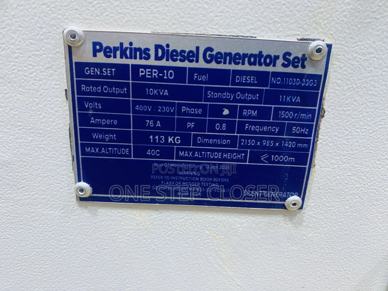 10KVA Perkins Silent Generetro