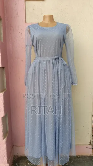 Elegant Blue Polka Dot Maxi Dress
