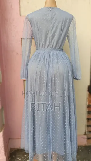 Elegant Blue Polka Dot Maxi Dress